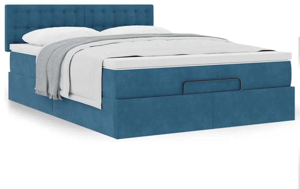 Estrutura de cama otomana com colchão 140x200 cm azul escuro