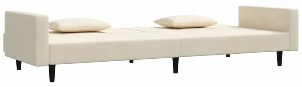 Sofá-cama 2 lugares com duas almofadas veludo cor creme