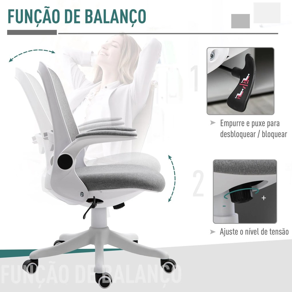 Cadeira de escritório giratória Função de inclinação Carga 120 kg 62,5x60x90-98 cm Cinza