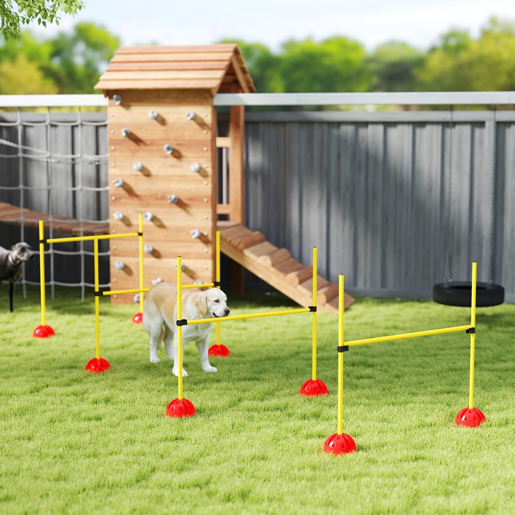 Conjunto de equipamento de agilidade para cães com 4 barreiras de salto ajustáveis em altura, saco de transporte, amarelo e laranja