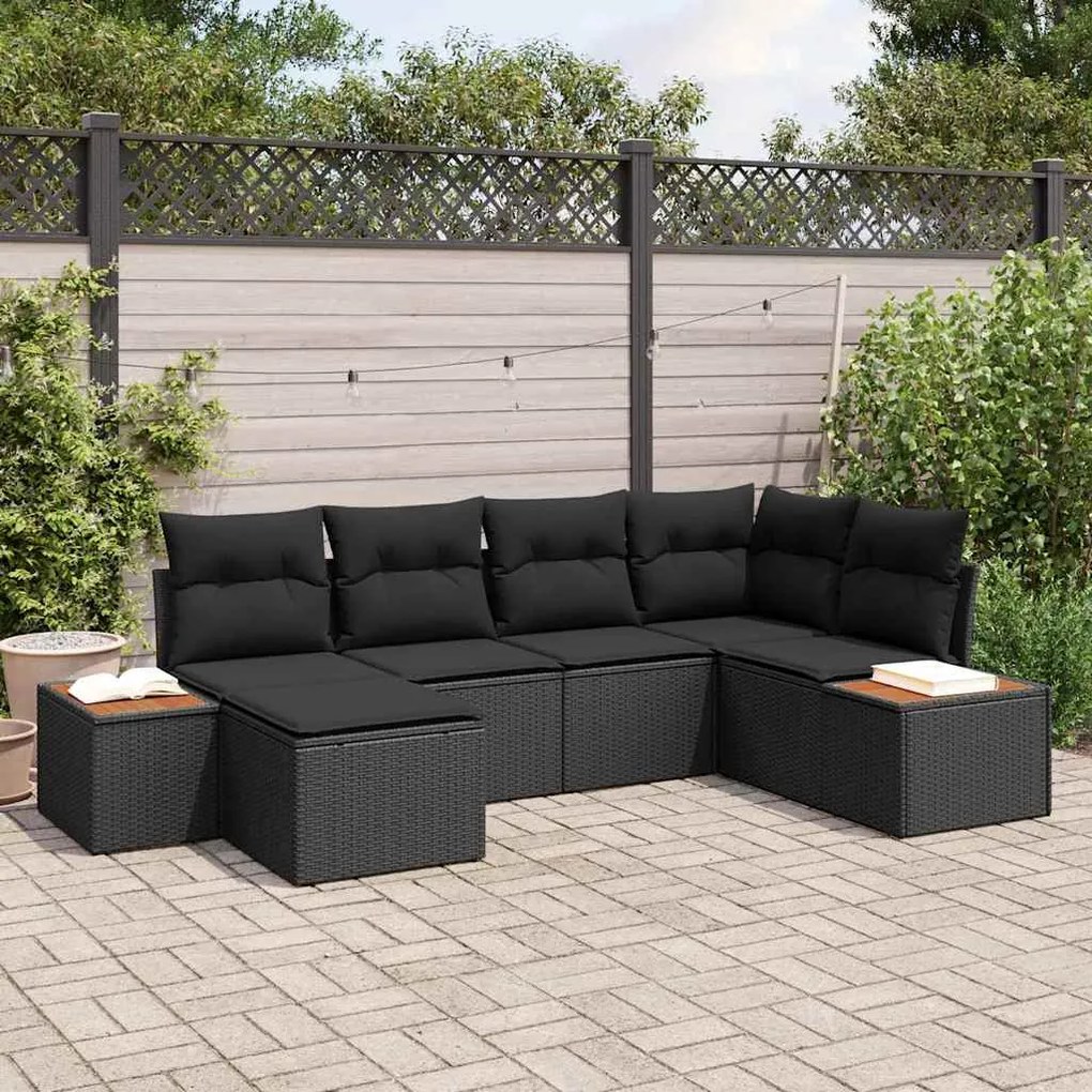 vidaXL Conjunto de Sofá de Jardim com almofada 6 pcs Preto vime PE