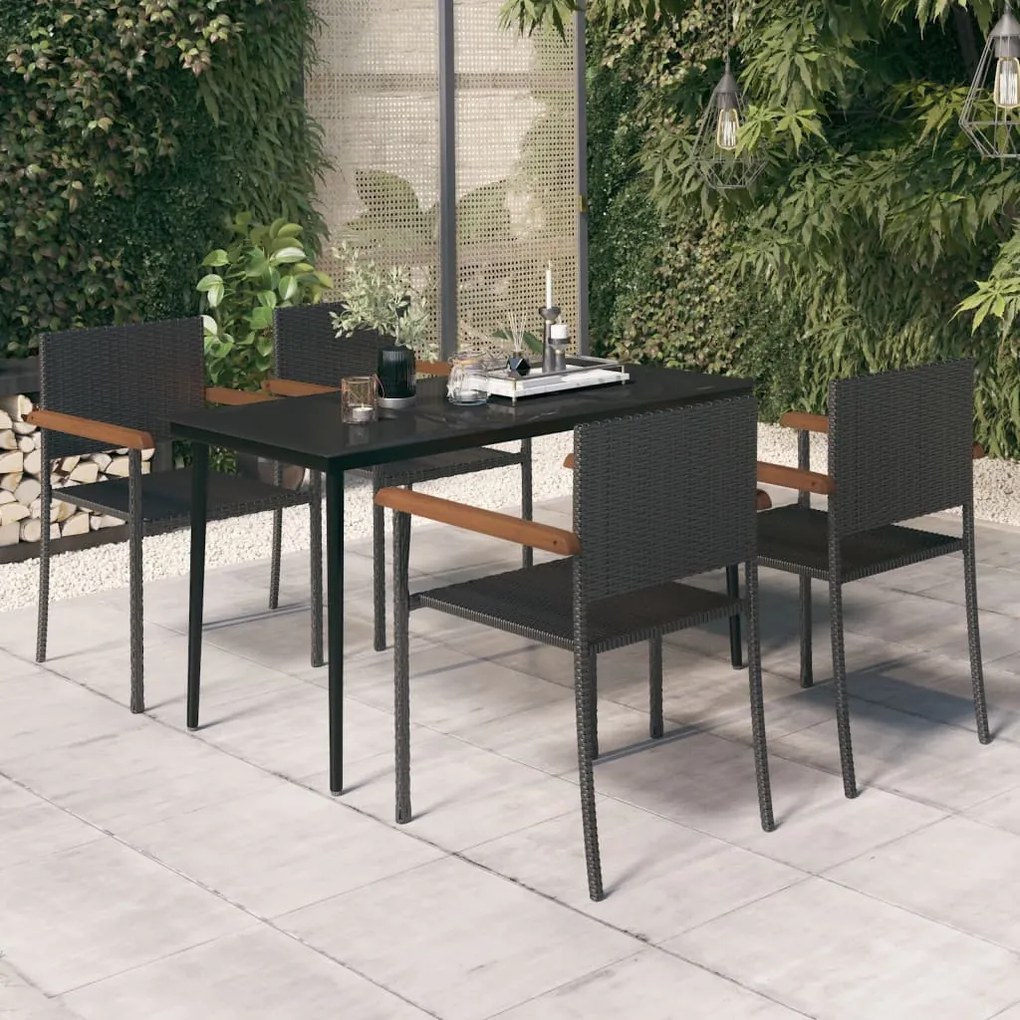 vidaXL 5 pcs Conjunto de jantar para jardim preto