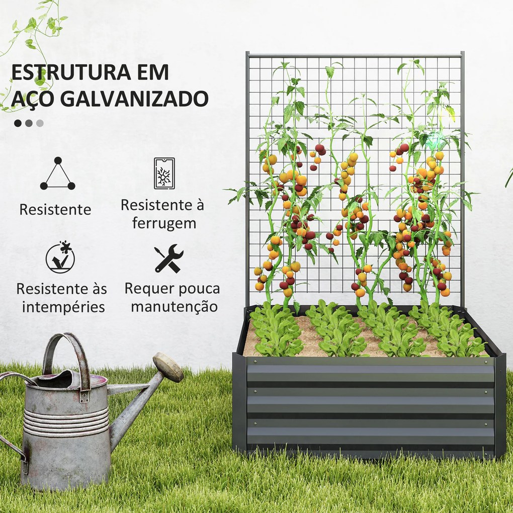 Caixa de Plantação de Aço Galvanizado com Treliça para Plantas Trepadeiras e Fundo Aberto 80x115x125 cm Cinza Escuro