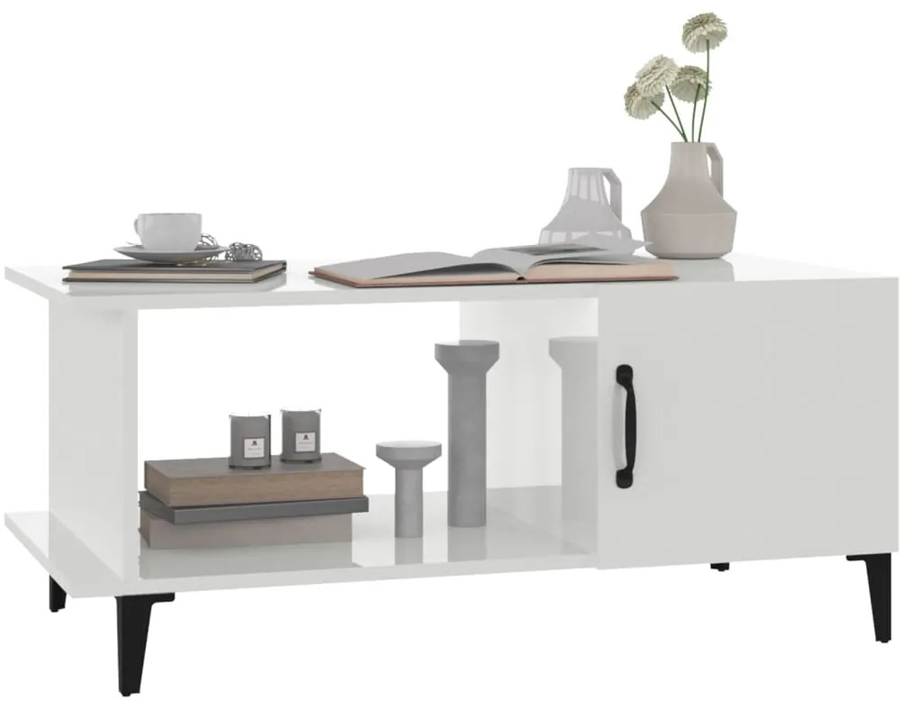 Mesa de centro 90x50x40 cm madeira processada branco brilhante