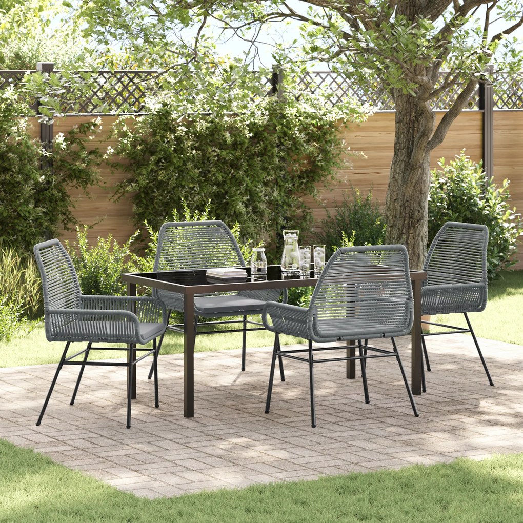 vidaXL Conjunto de Jantar de Jardim 5 Peças com Almofadas Cinza Vime PE