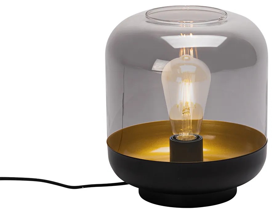 Candeeiro de mesa design preto com dourado e vidro fumê - Kyan Design