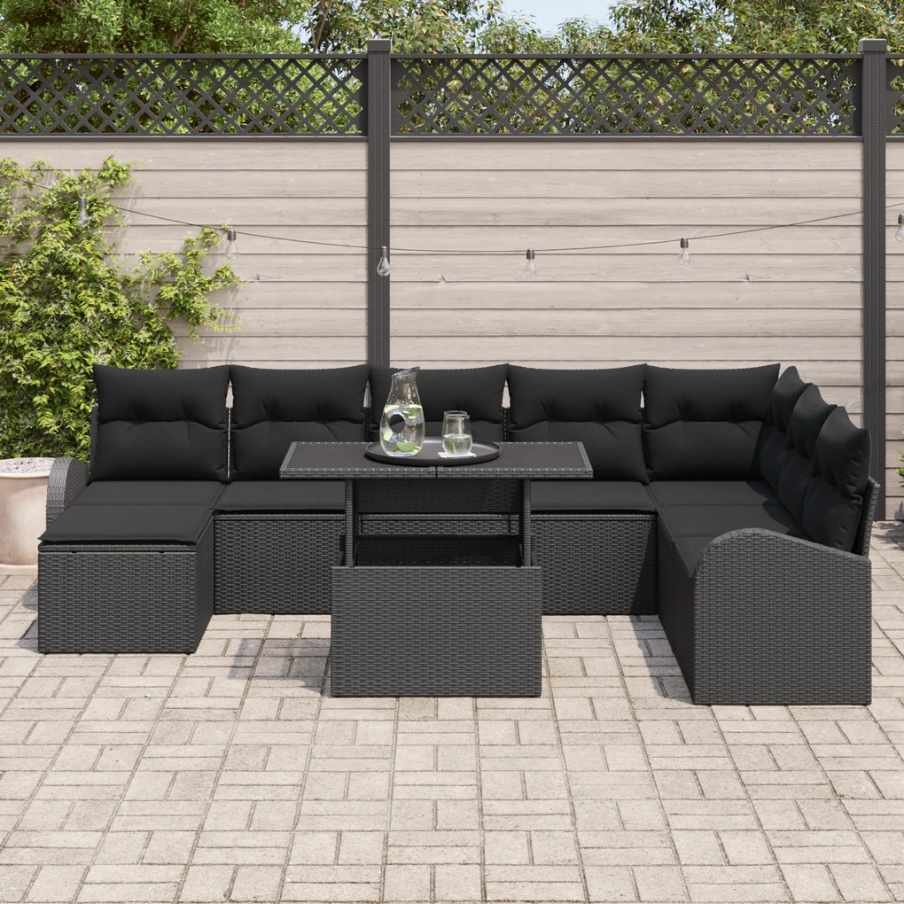 Conjunto de Sofá de Jardim vidaXL de 9 Peças com Almofadas Rattan Pret