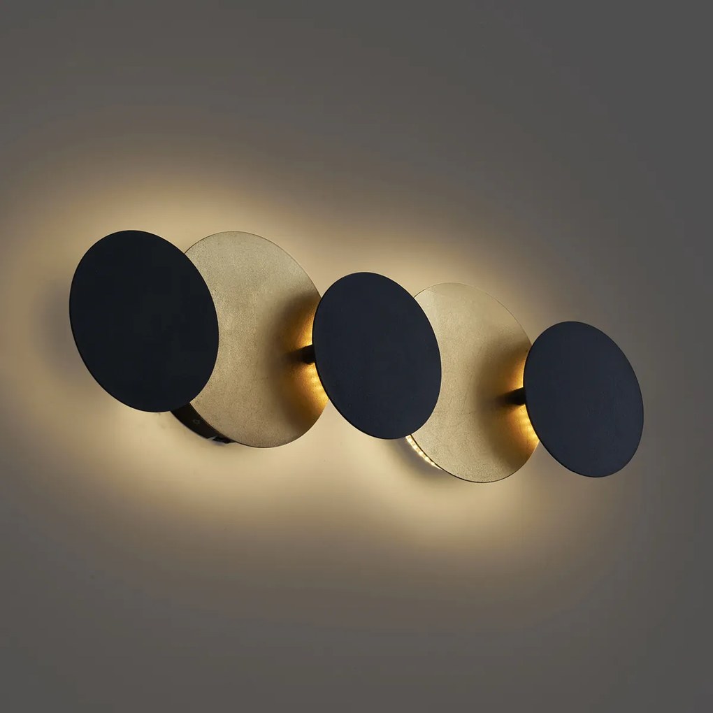 Candeeiro de Parede Moderno Preto com Dourado incl. LED 3 Níveis de Dimmerizável 5-Luzes - Sunrise 3 Moderno