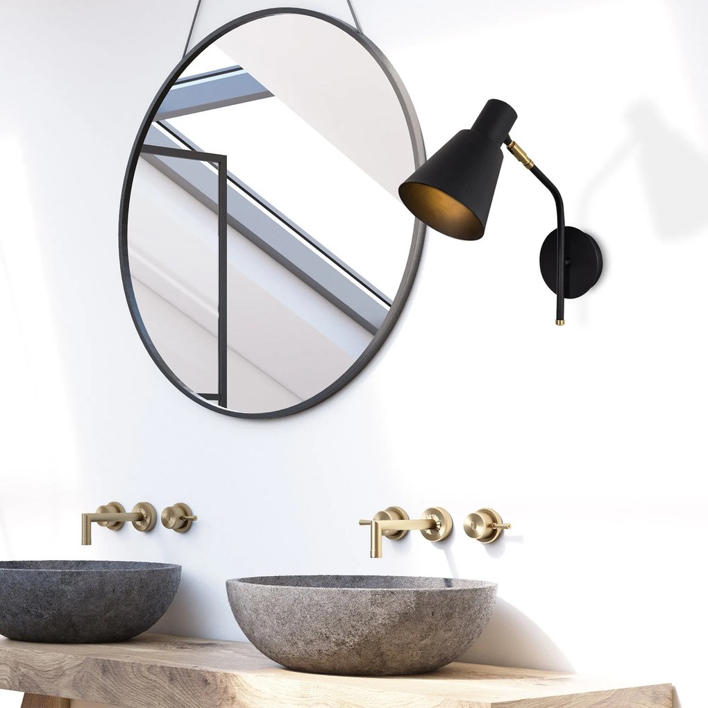 Aplique de Parede Sivani – Preto e Dourado – 14 x 36 x 40 cm