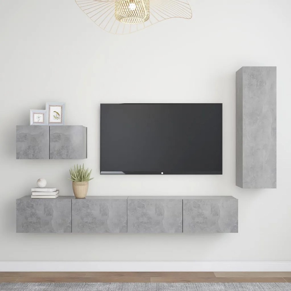 4 pcs conjunto móveis de TV derivados madeira cinzento cimento