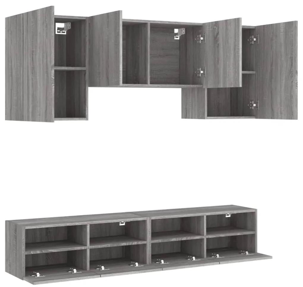 5 pcs móveis de parede p/ TV derivados de madeira cinza sonoma