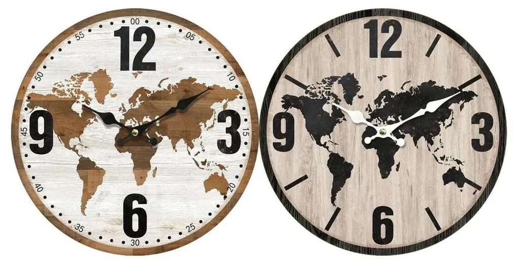 Relógio de Parede DKD Home Decor Preto Castanho Madeira MDF Mapa do Mundo (34 x 4 x 34 cm) (2 pcs)