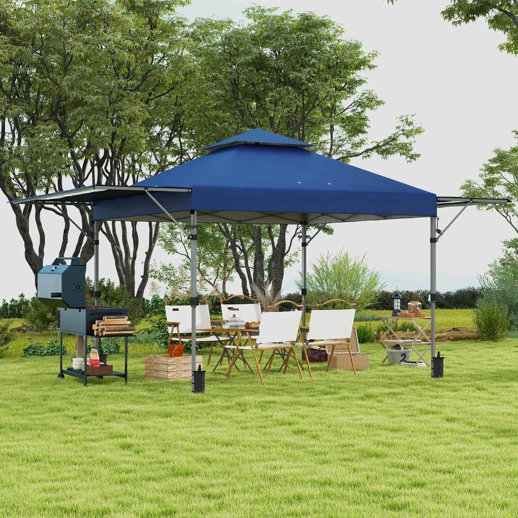 Tenda pop-up dobrável para jardim, 5 x 3 m, em tecido Oxford com 2 paredes ajustáveis, incluindo saco de transporte com Rodas azul