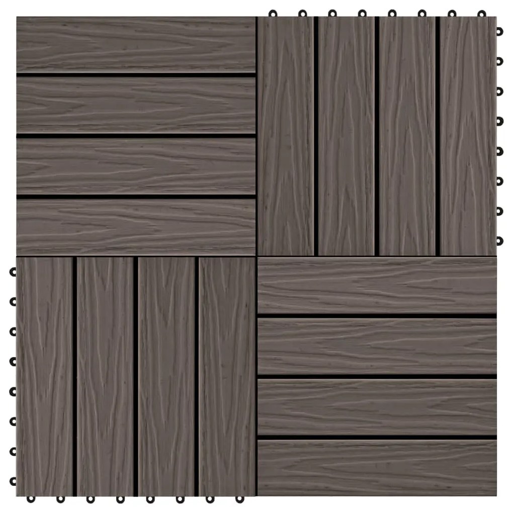 45038 vidaXL Ladrilho pavimento relevo profundo 11 pcs WPC 1m² cast. escuro