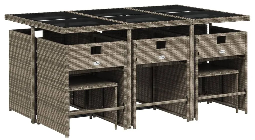 11 pcs conjunto jantar p/ jardim c/ almofadões vime PE cinzento