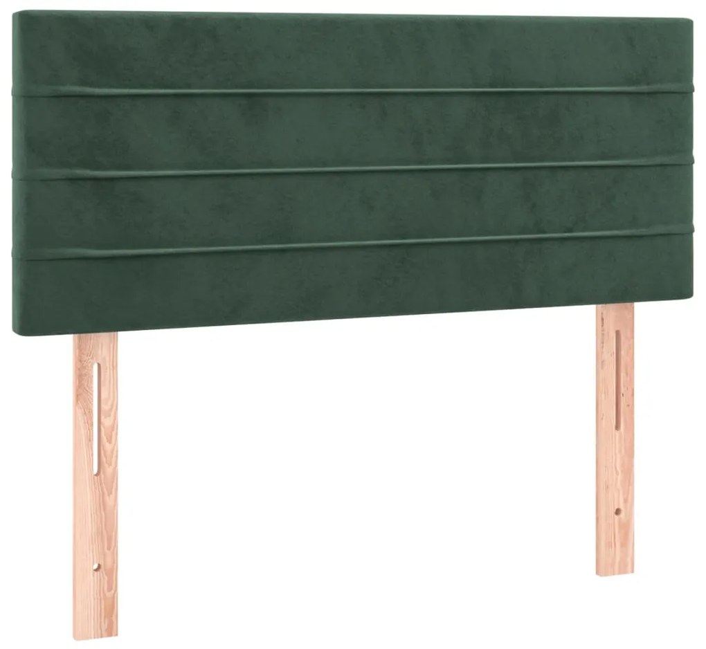 Cama box spring c/ colchão/LED 90x200 cm veludo verde-escuro