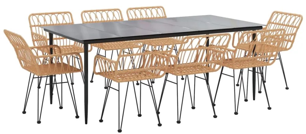 9 pcs conjunto de jantar para jardim vime PE