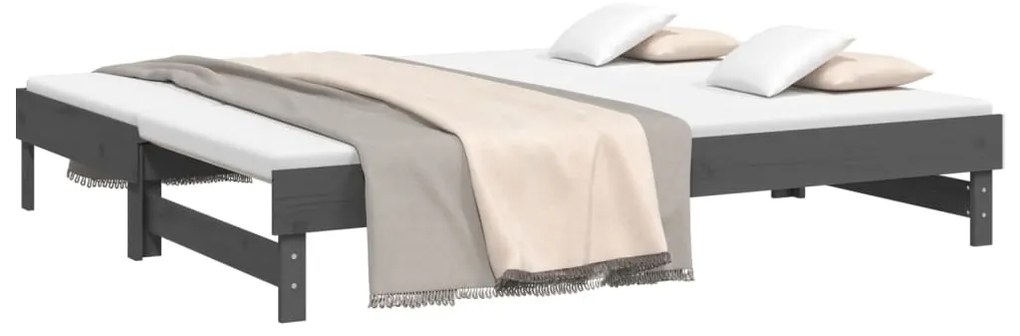Sofá-cama de puxar 2x(100x200) cm pinho maciço cinza