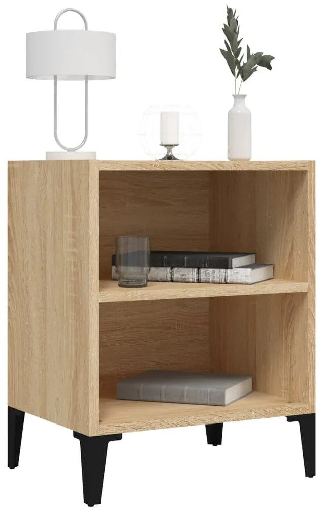 Mesa de cabeceira c/ pernas em metal 40x30x50cm carvalho sonoma