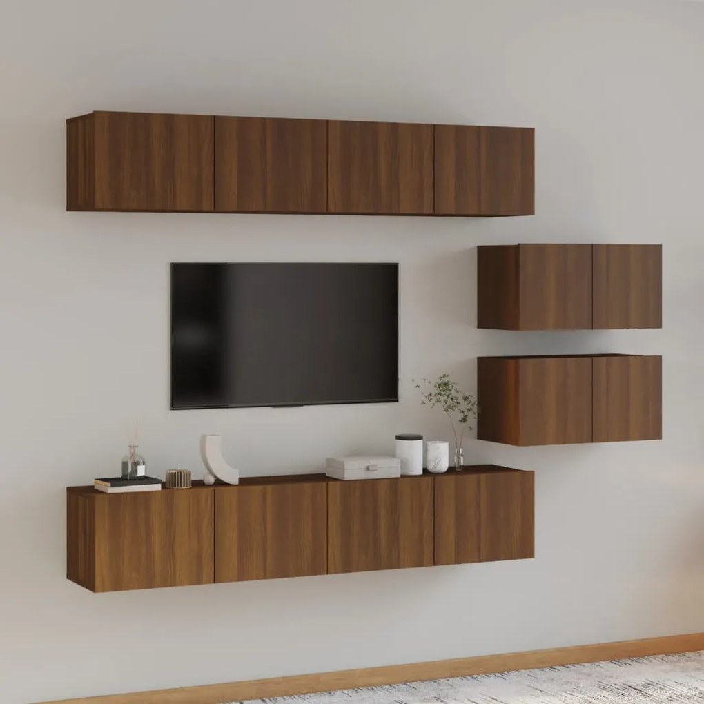 vidaXL Conjunto móveis de TV 6pcs madeira processada carvalho castanho