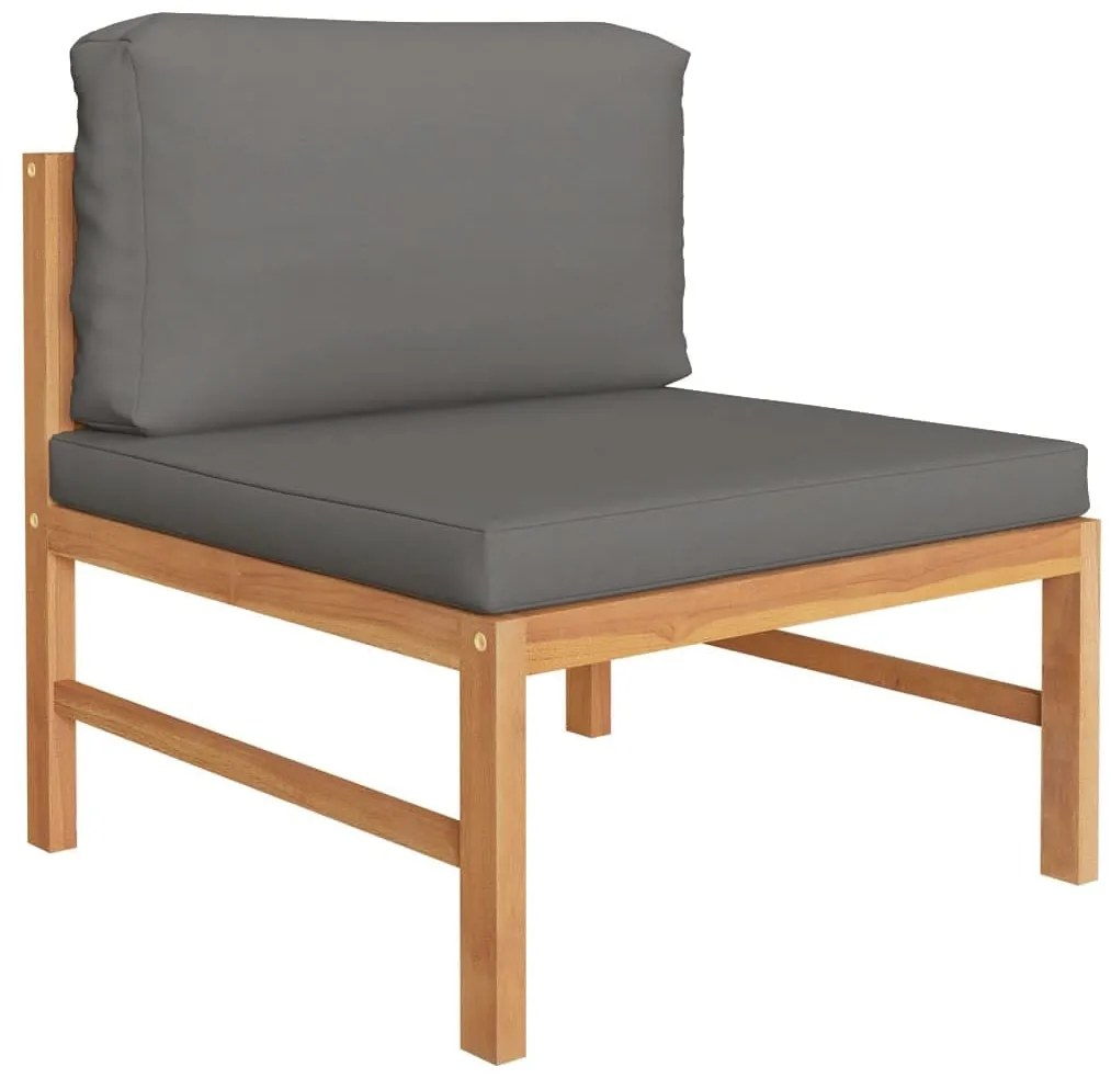 4 pcs conj. lounge jardim c/ almofadões cinzentos teca maciça