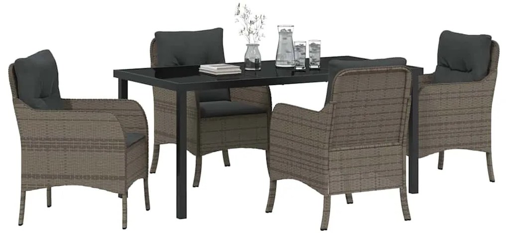 Conjunto de Jantar de Jardim com Almofadas Cinza Vime Poliéster