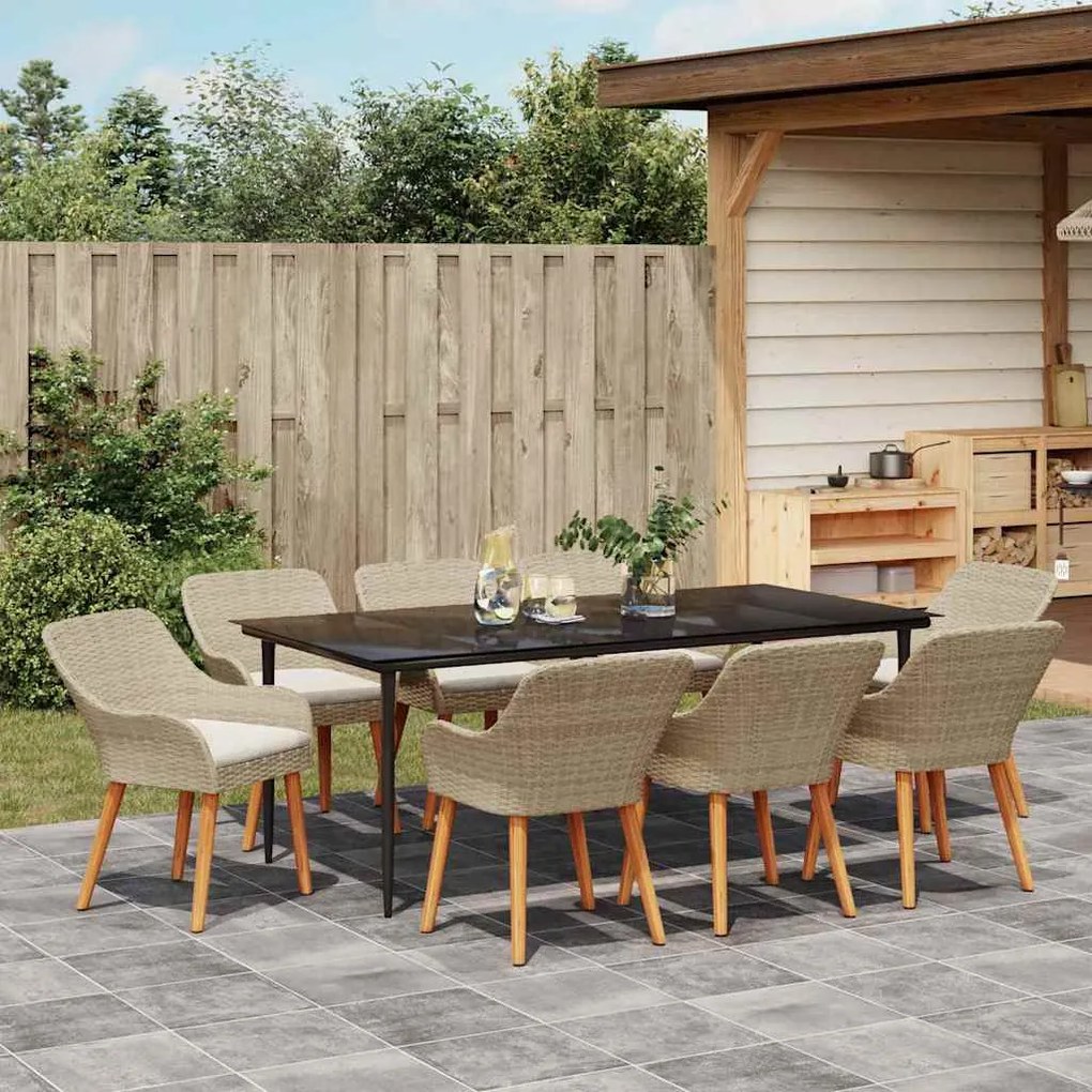 Conjunto de Jantar de Jardim com 9 Peças Bege em Rattan Polietileno