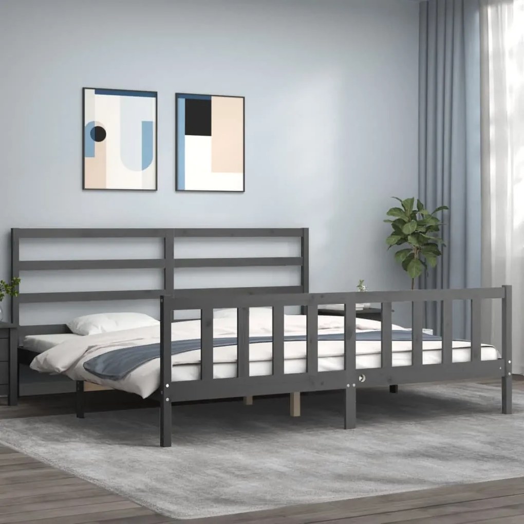 Estrutura de cama com cabeceira 200x200 cm madeira maciça cinza