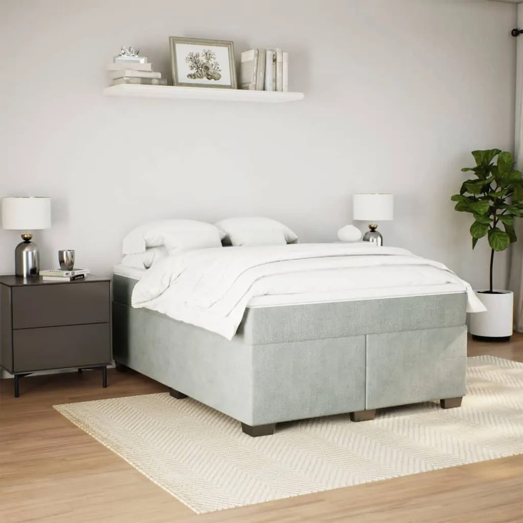 Cama com molas/colchão 160x200 cm veludo cinzento-claro