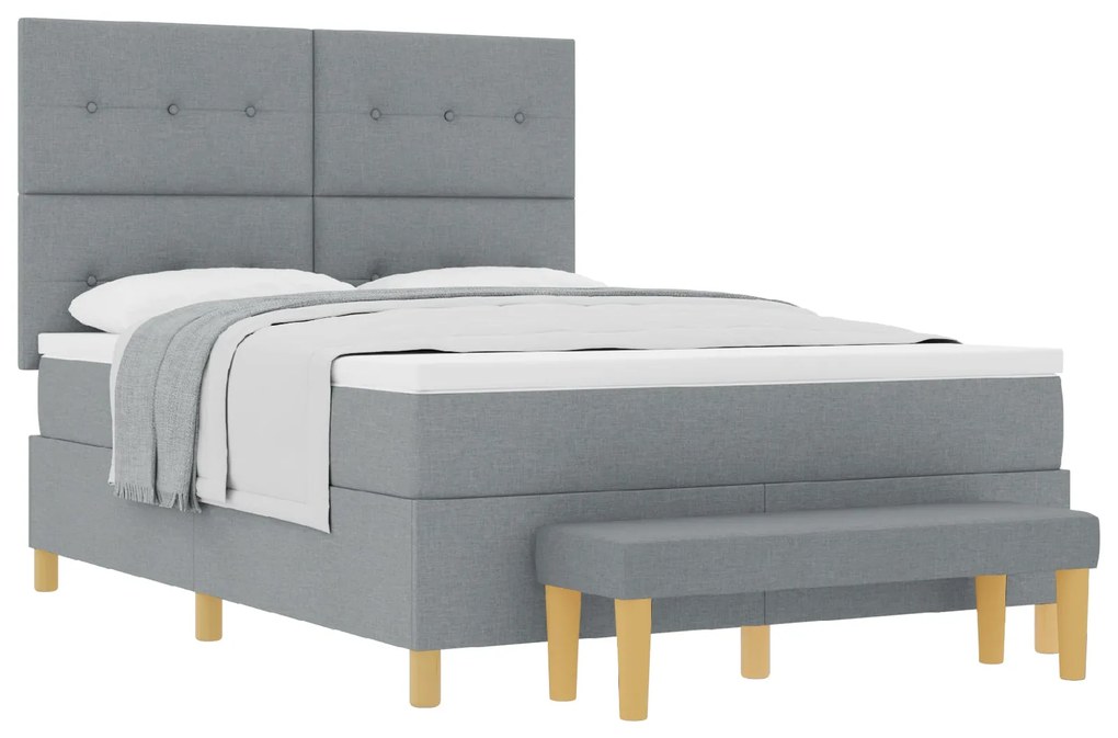 Cama Box Spring vidaXL com Colchão e Banco Cinza Claro 140x190 cm Teci