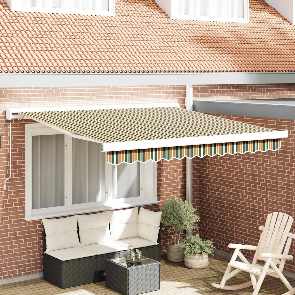 vidaXL Toldo Retrátil Verde e Amarelo 350 x 250 cm Tecido e Metal
