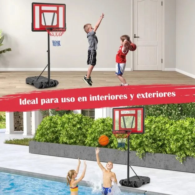 Cesto de basquetebol para crianças Adolescentes Adultos 115-135 cm Altura ajustável  Suporte de basquetebol portátil com rodas Vermelho