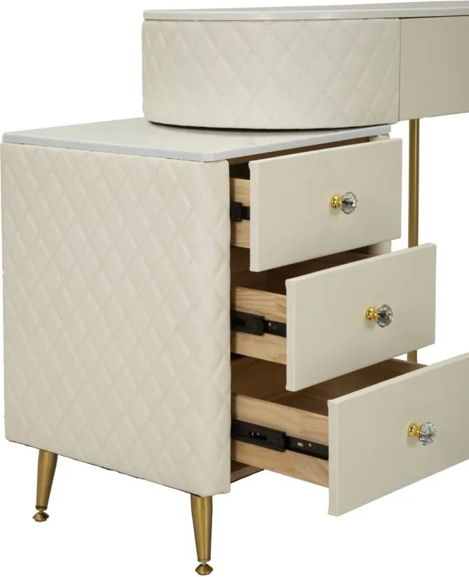 TOUCADOR SHARON COM BANCO 120X40X75 CM (TAMANHO DO BANCO Ø36X39) BRANCA E DOURADA