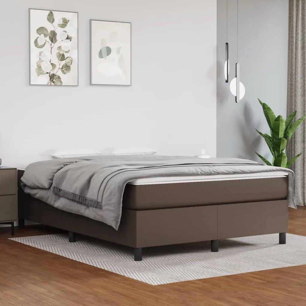 vidaXL Estrutura de cama com molas 140x190 cm couro artificial castanho