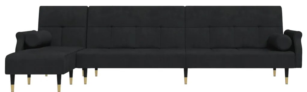 Sofá-cama em forma de L 271x140x70 cm veludo preto