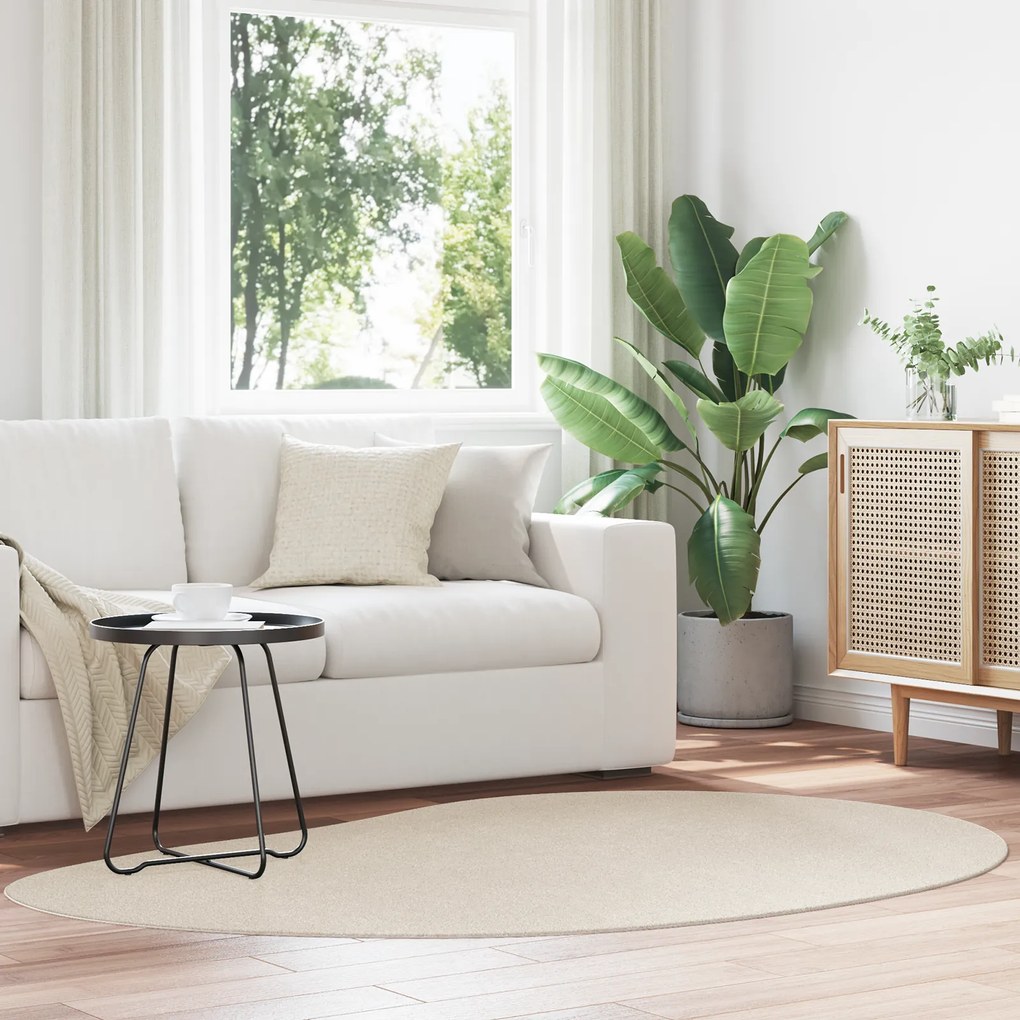 vidaXL Tapete Beige 140x200 cm Poliéster Antiderrapante