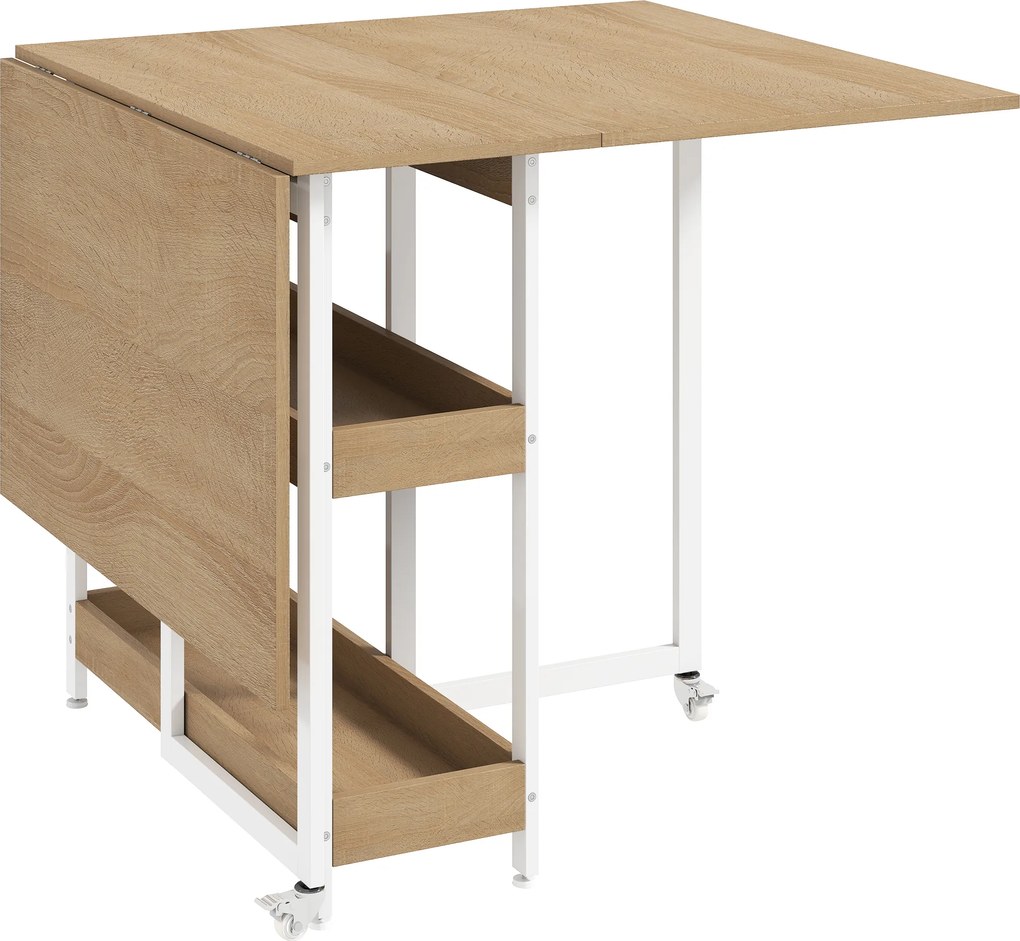 HOMCOM Mesa de Jantar Dobrável em Estilo Industrial, para até 4 Pessoas, Prateleiras Abertas, Flexível, Metal, Aglomerado, Efeito Madeira Natural | Aosom Portugal