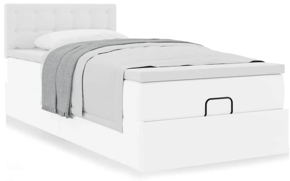 Cama otomana com colchão 90x200 cm couro artificial branco