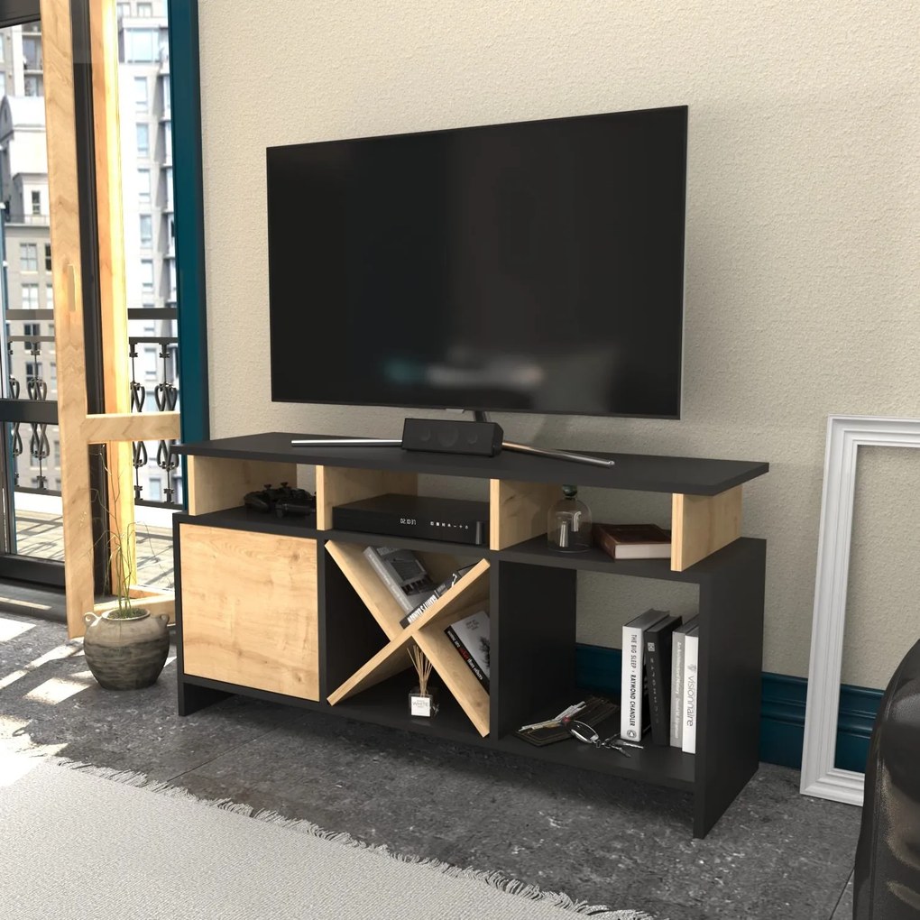 Móvel de TV Auburn – Antracite e Carvalho – 120 cm x 29,9 cm x 60,6 cm