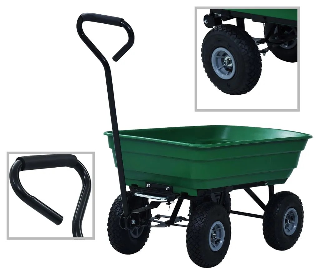 145507 vidaXL Carrinho de mão basculante para jardim 300 kg 75 L verde