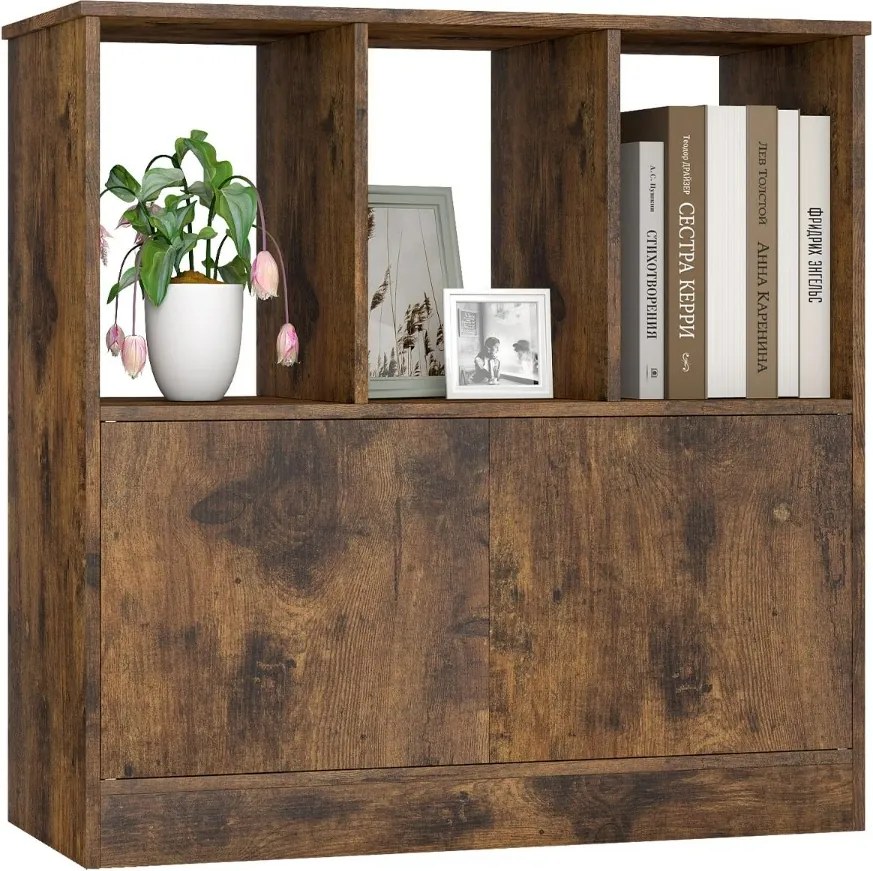 Estante de 3 cubos 70 x 30 x 70 cm com portas de 3 níveis com compartimentos abertos e armário organizador de armazenamento Castanho