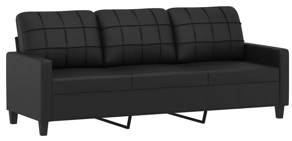3 pcs conjunto de sofás com almofadões couro artificial preto