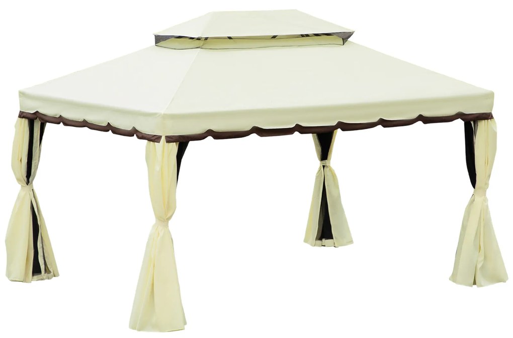 Outsunny Pérgola de Jardim 4x3m Pérgola de Alumínio com Teto com Ventilação 4 Cortinas Laterais 4 Telas Mosquiteiras e 8 Orifícios de Drenagem para festas Eventos Exterior Creme