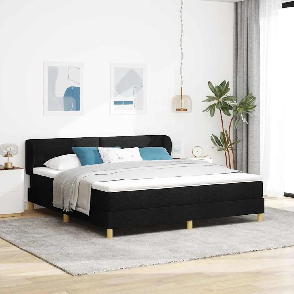 vidaXL Cama Box com colchão com cabeceira Preto 180 x 200 cm tecido