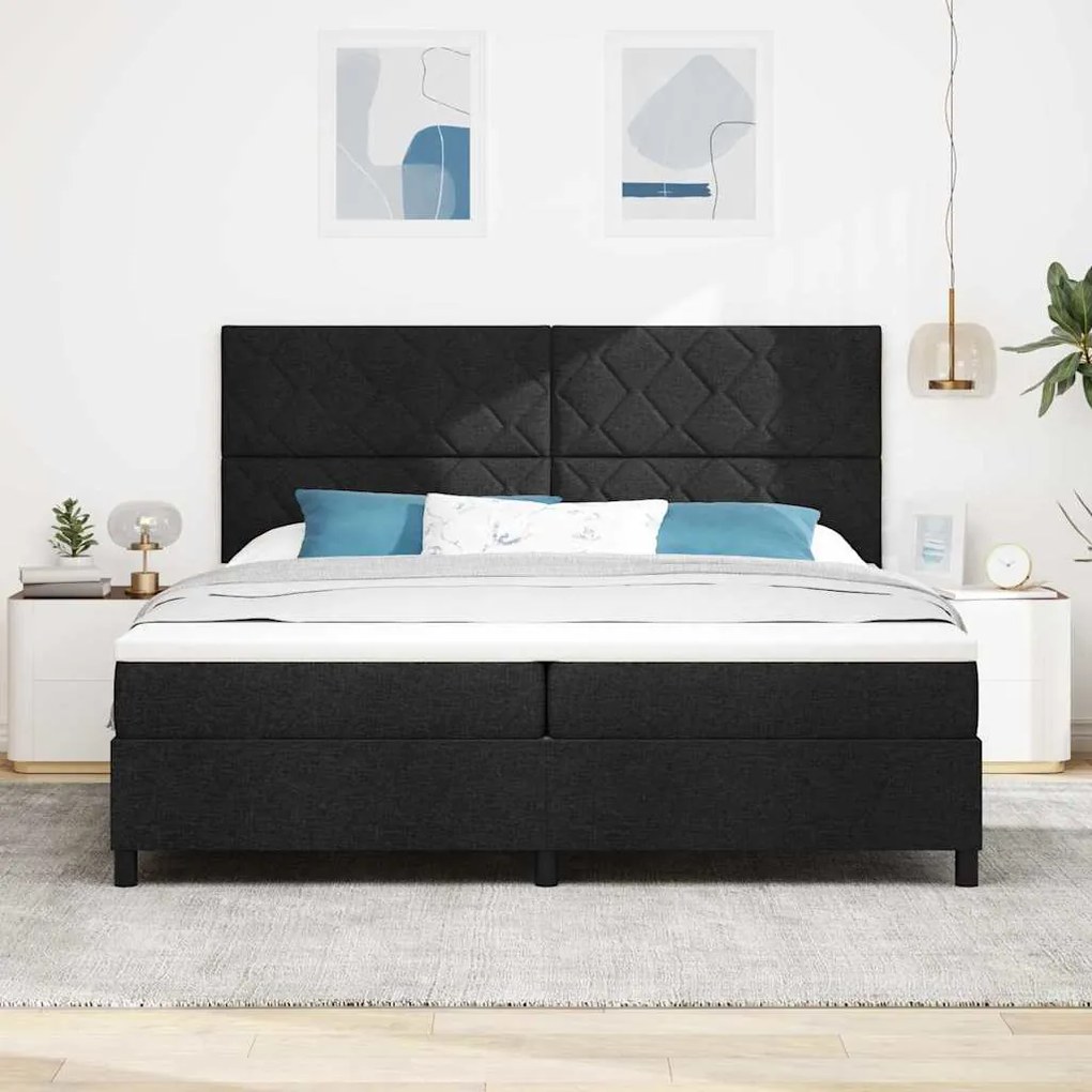 Cama Box com Colchão e LED Preto 200x200 cm em Tecido