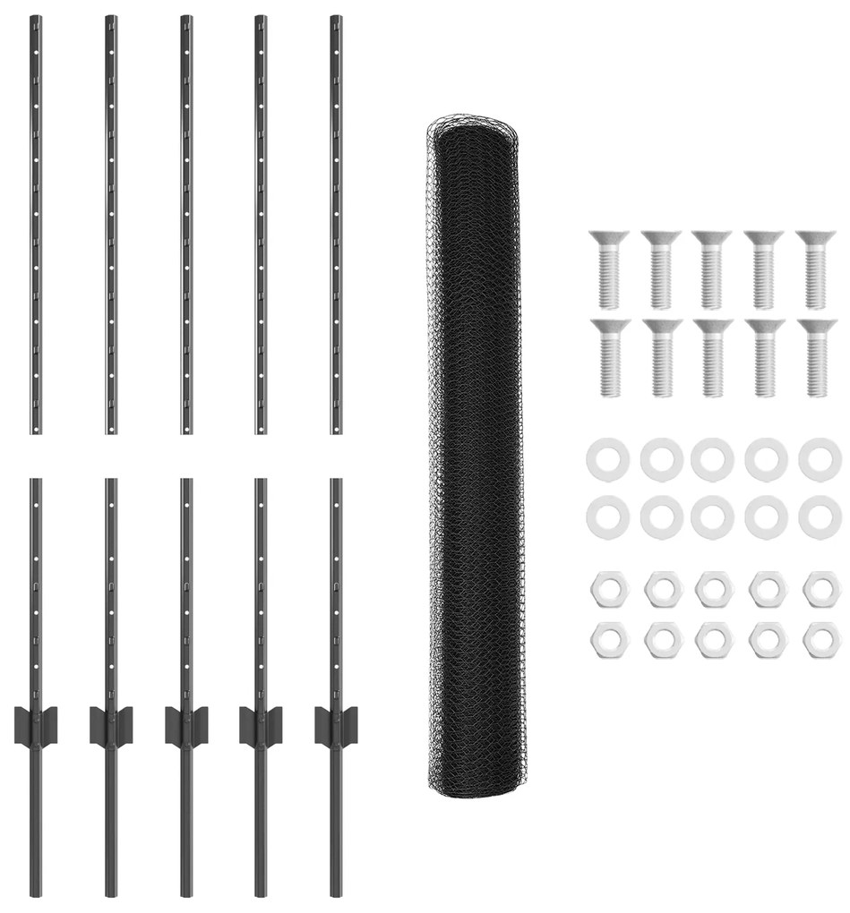 Postes de Cerca vidaXL 10 pcs Canal U Cinza 100 cm Aço