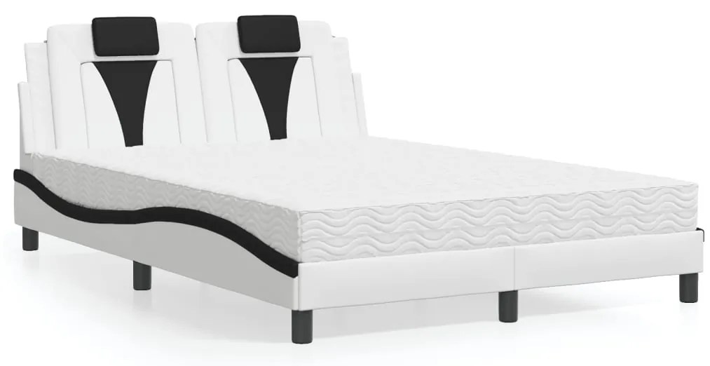 vidaXL Cama com colchão 140x190 cm couro artificial preto e branco