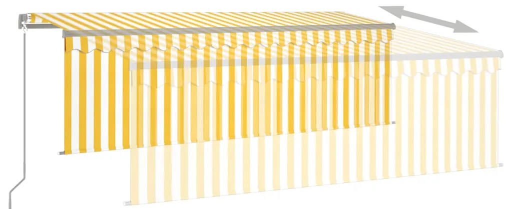 Toldo retrátil manual com estore/LED 4x3 m amarelo e branco