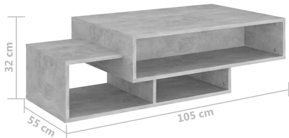 Mesa de centro 105x55x32 cm derivados madeira cinzento cimento