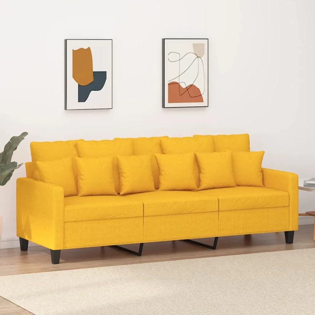 vidaXL Sofá de 3 lugares 180 cm tecido amarelo-claro